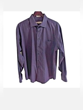Pronto Uomo Long Sleeve Purple & Blue Striped Button Front Dress Shirt Size XL